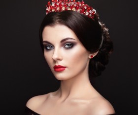 Wearing strapless dress woman crown Stock Photo 02