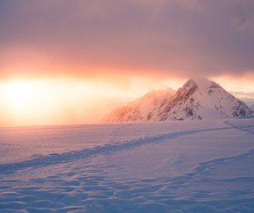 White snow covered land in wintertime Stock Photo