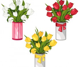 White with yellow and red bouquet tulips vector