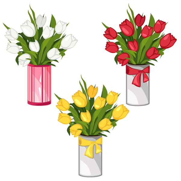 White with yellow and red bouquet tulips vector