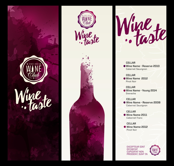 Wine menu watecolor styles template vector 01