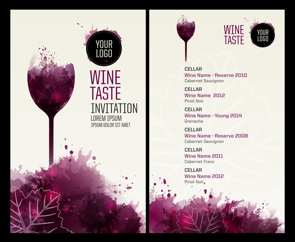 Wine menu watecolor styles template vector 03