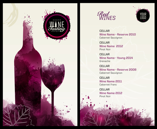 Wine menu watecolor styles template vector 05 free download