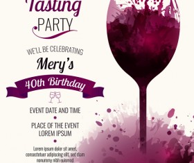 Wine party poster watercolor template vector