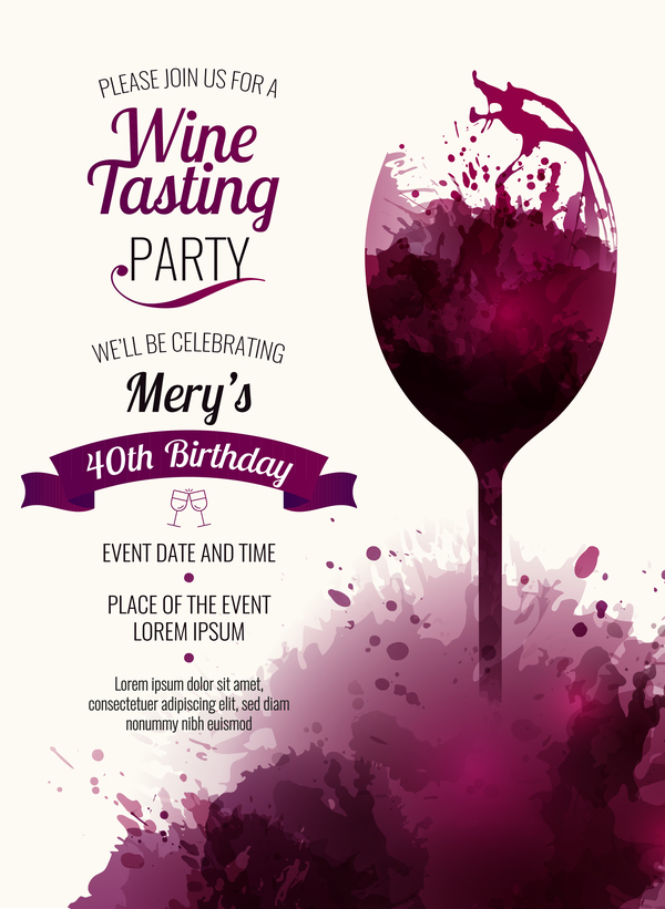 Wine party poster watercolor template vector