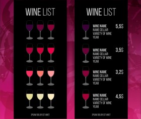 Wine red circles price list template vector