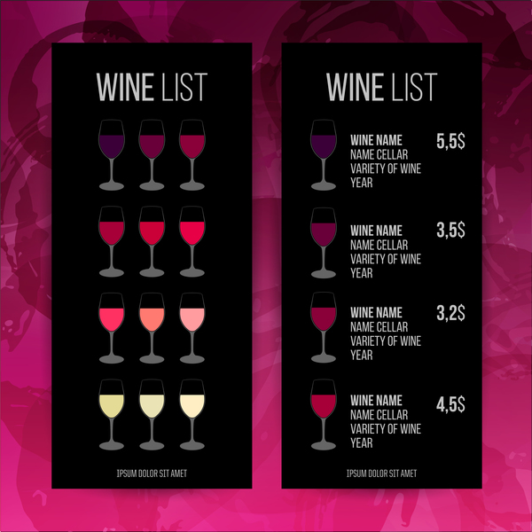 Wine red circles price list template vector