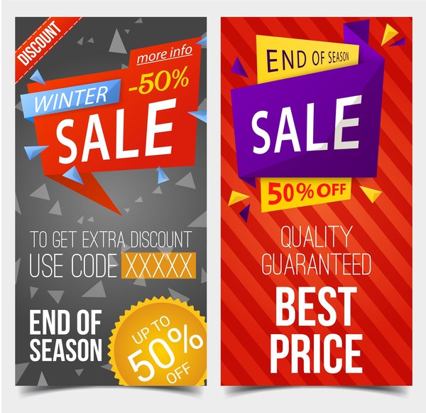 Winter sale discount banners vector