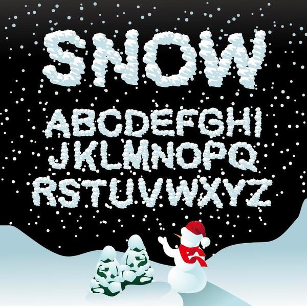 Winter snow alphaber with number vector