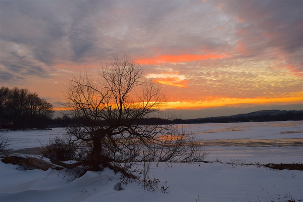 Winter sunset landscape Stock Photo