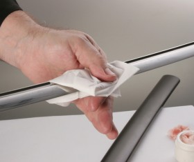 Wipe the Japanese katana with cloth Stock Photo