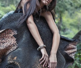 Woman and elephant live in harmony Stock Photo 03