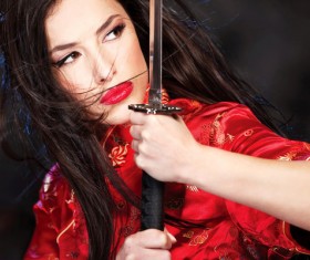 Woman holding katana Stock Photo 01