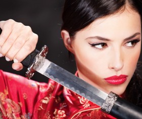 Woman holding katana Stock Photo 02