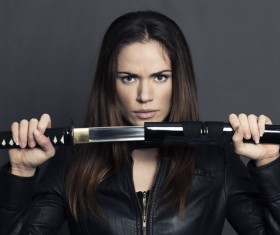 Woman holding katana Stock Photo 03