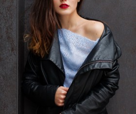 Woman in black jacket Stock Photo