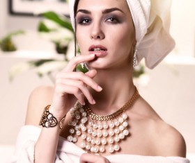 Woman wearing bathrobe Stock Photo 01