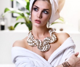 Woman wearing bathrobe Stock Photo 03