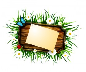 Wood sign with paper and flower vector 01