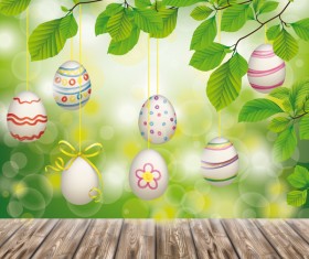 Wooden Ground with Easter Eggs vector background 01