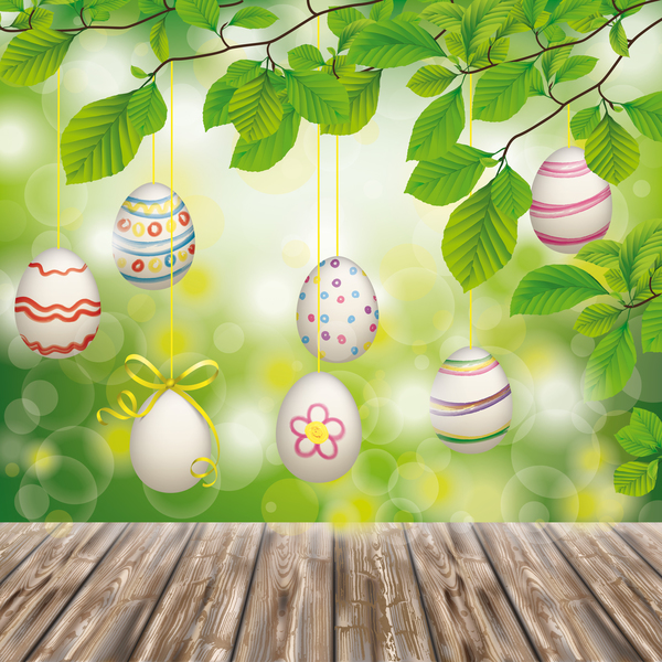Wooden Ground with Easter Eggs vector background 01