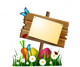 Wooden sign with flower vectors 02