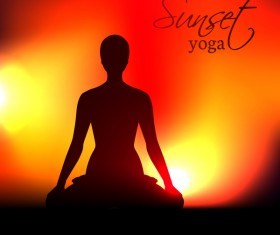 Yoga silhouette with sunset background vector 01