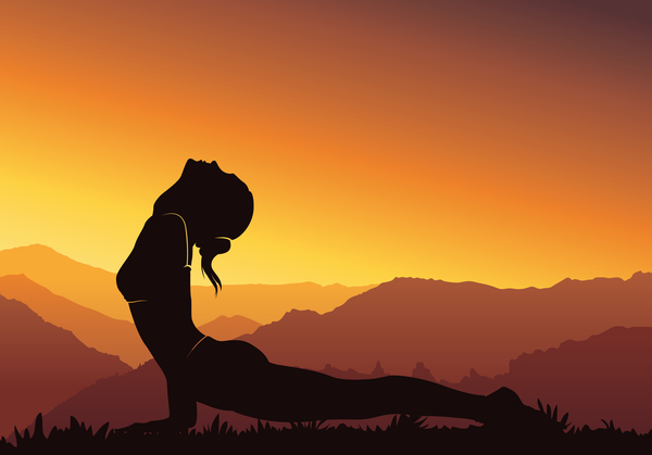 Yoga silhouette with sunset background vector 04