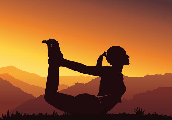 Yoga silhouette with sunset background vector 05
