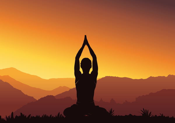 Yoga silhouette with sunset background vector 07 free download