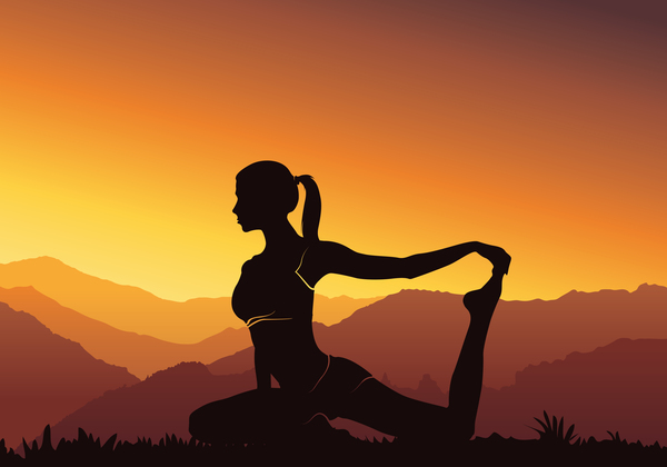 Yoga silhouette with sunset background vector 08