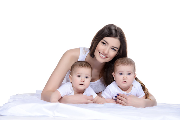 Young beautiful mother and two children Stock Photo 01