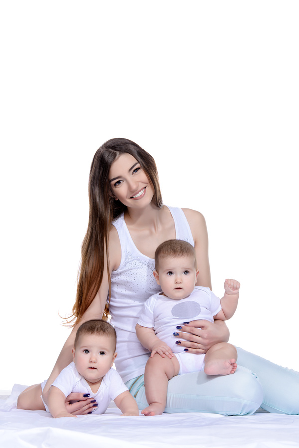 Young beautiful mother and two children Stock Photo 03