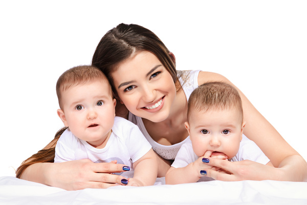Young beautiful mother and two children Stock Photo 08