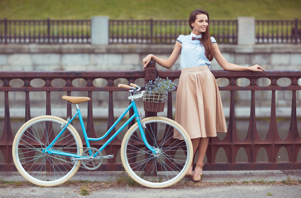 Young girl with bicycle Stock Photo 04