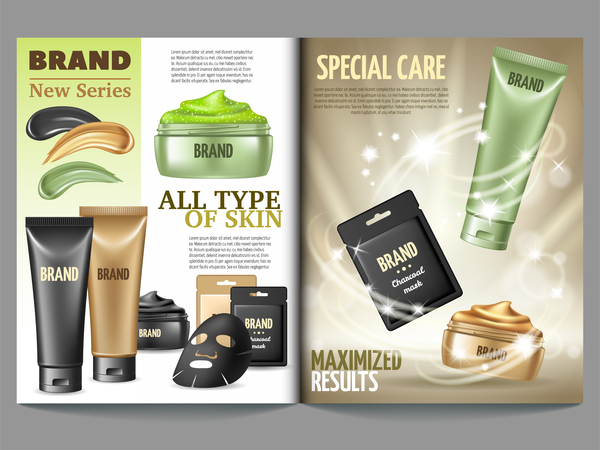 beauty cosmetic magazion with poster template vector 01