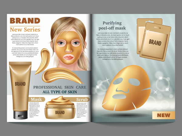 beauty cosmetic magazion with poster template vector 02