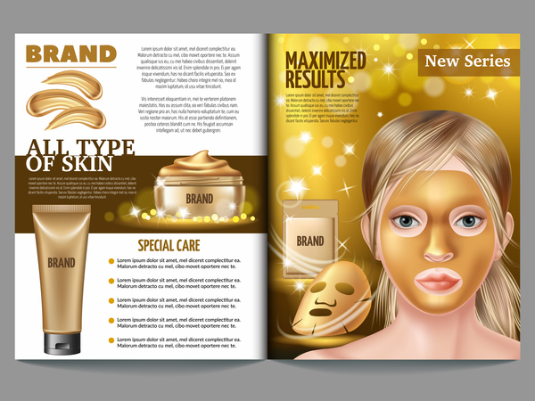 beauty cosmetic magazion with poster template vector 03