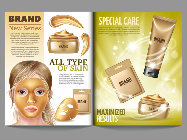 beauty cosmetic magazion with poster template vector 04