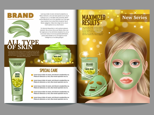 beauty cosmetic magazion with poster template vector 07
