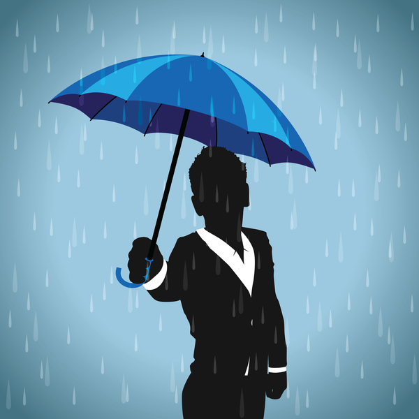 blue umbrella with paper silhouetter vector
