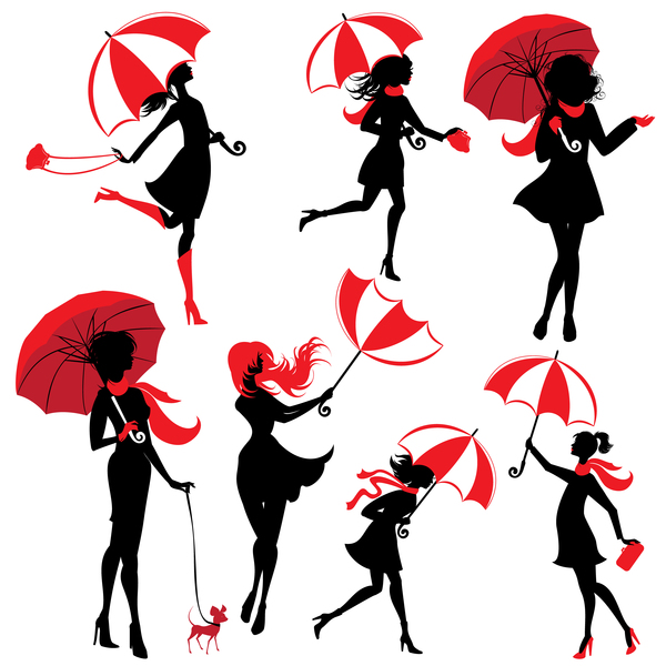 girl silhouette with umbrella vector
