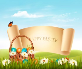 holiday easter background with paper banner vector 01