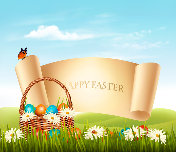 holiday easter background with paper banner vector 01