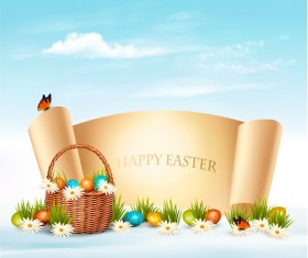 holiday easter background with paper banner vector 02