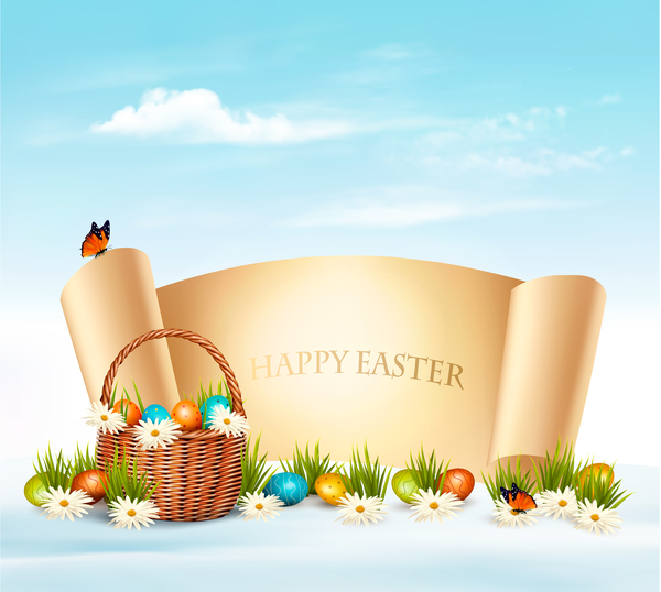 holiday easter background with paper banner vector 02