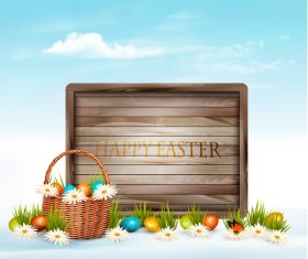 holiday easter background with wooden board vector