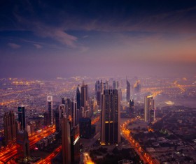 modern city skyscraper in the sunset Stock Photo