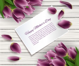 mothers day card with purple flower and wooden background vector