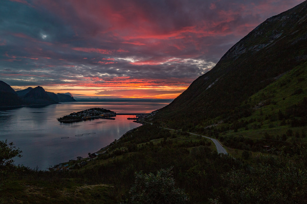 peaceful mountain sea landscape at dusk Stock Photo